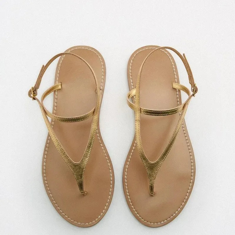 2025 New Women’s Summer Flat Sandals – Elegant Fairy Style with Roman-Inspired Double Toe Design