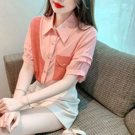 Color Block Chiffon Top