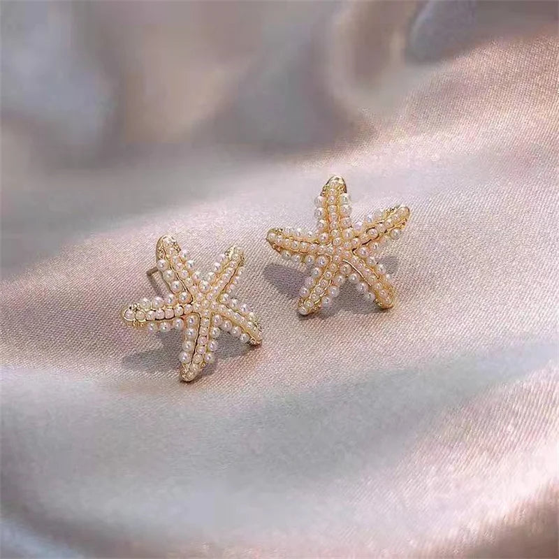Elegant Pearl Starfish Studs