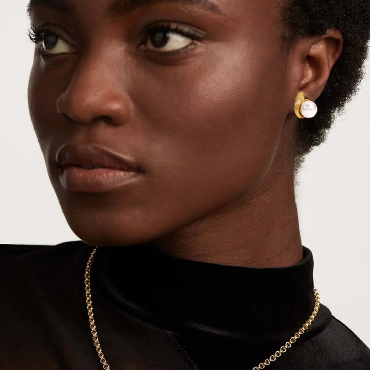 Imitation Pearl Drop Earrings – Golden Stainless Steel Korean Hoop Charms