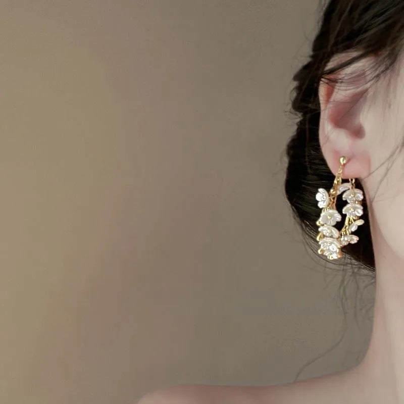Flower Petal Dangle Earrings for Women – Luxury Designer Removable Tassel Earrings