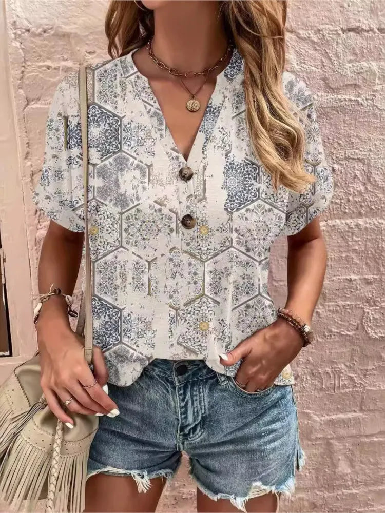 Boho Print V-Neck Shirt