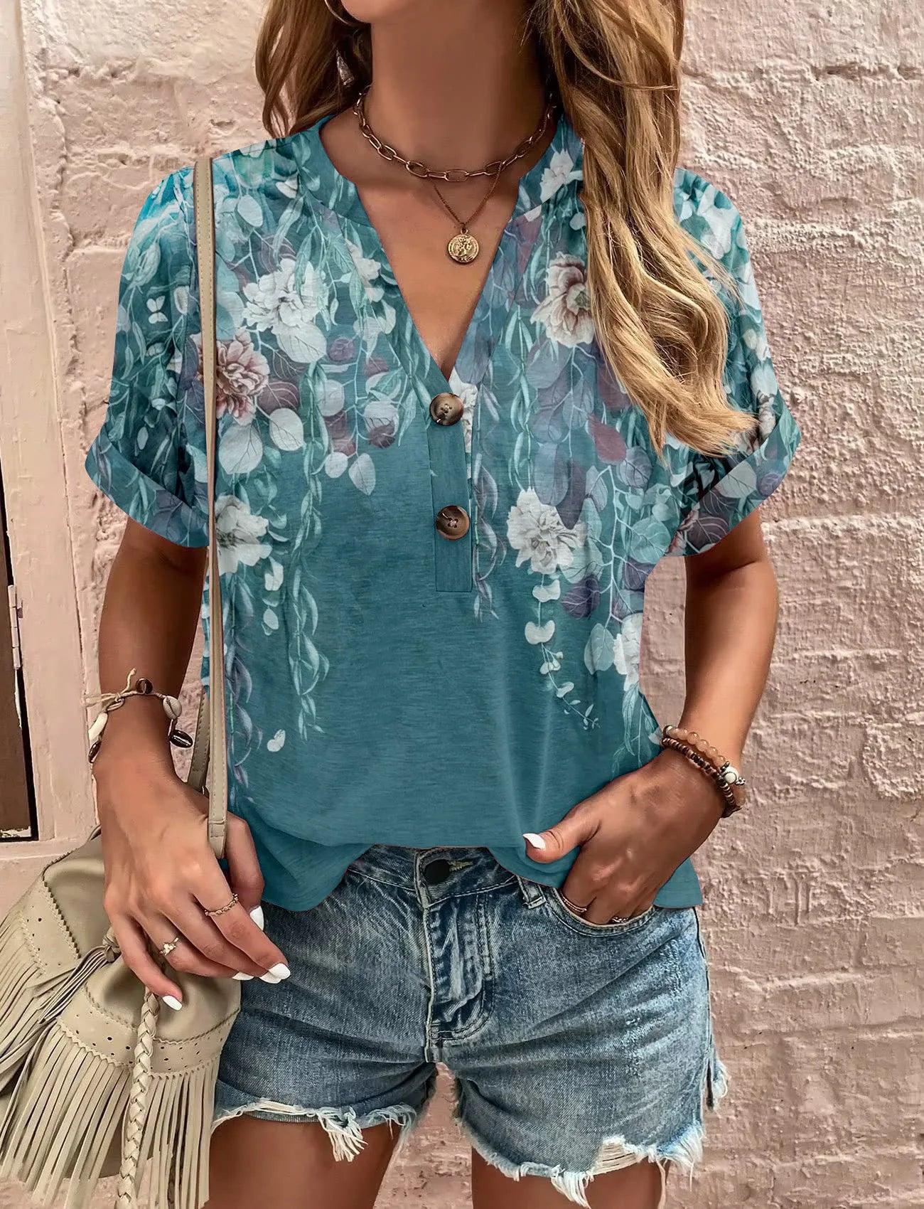 Boho Print V-Neck Shirt