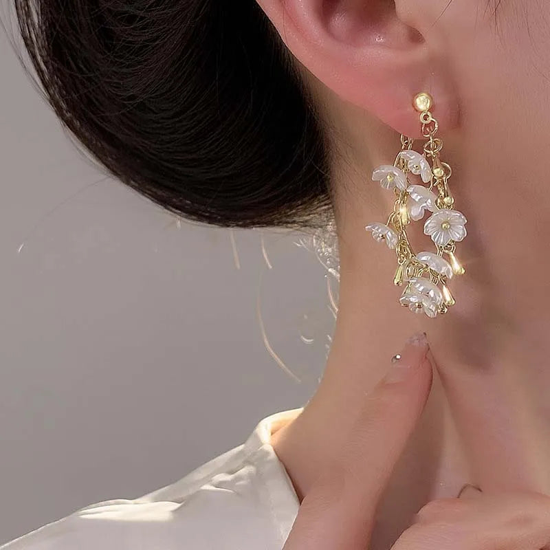 Flower Petal Dangle Earrings for Women – Luxury Designer Removable Tassel Earrings