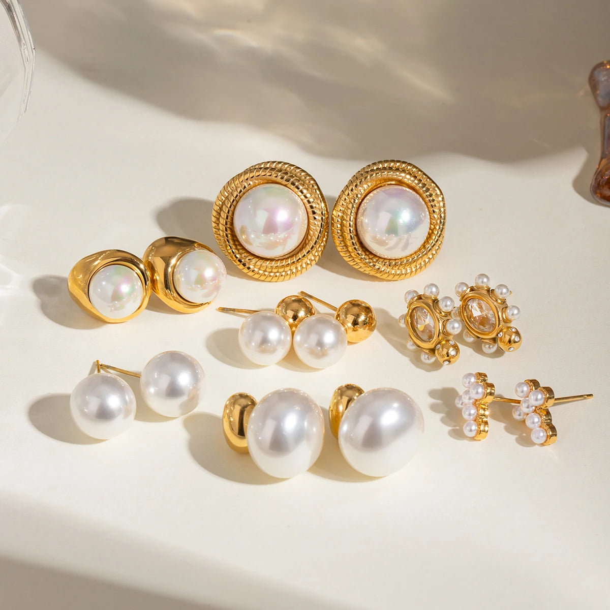 Imitation Pearl Drop Earrings – Golden Stainless Steel Korean Hoop Charms