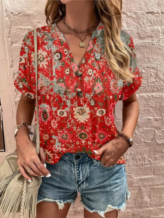 Boho Print V-Neck Shirt