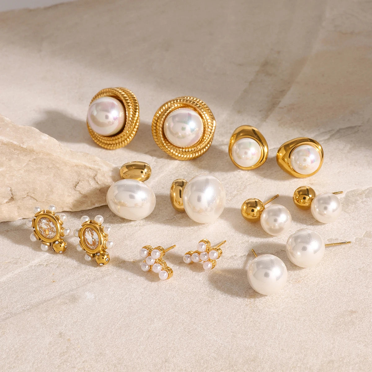 Imitation Pearl Drop Earrings – Golden Stainless Steel Korean Hoop Charms