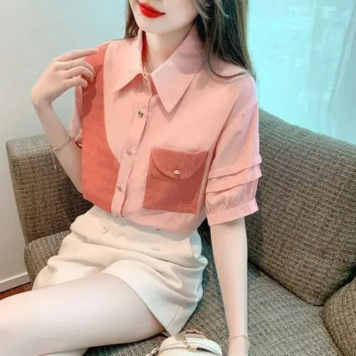 Color Block Chiffon Top