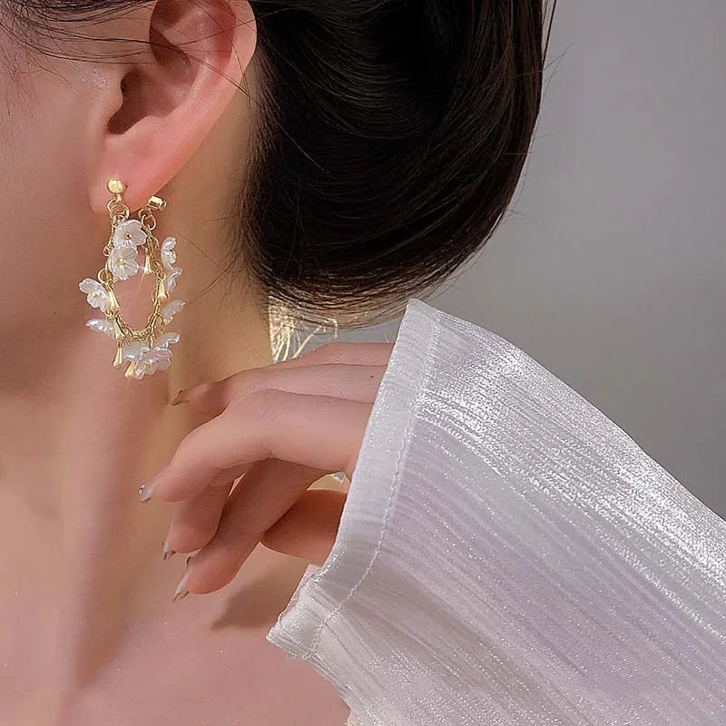 Flower Petal Dangle Earrings for Women – Luxury Designer Removable Tassel Earrings