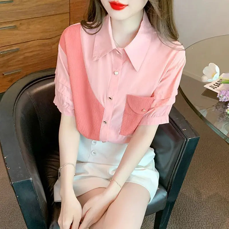 Color Block Chiffon Top