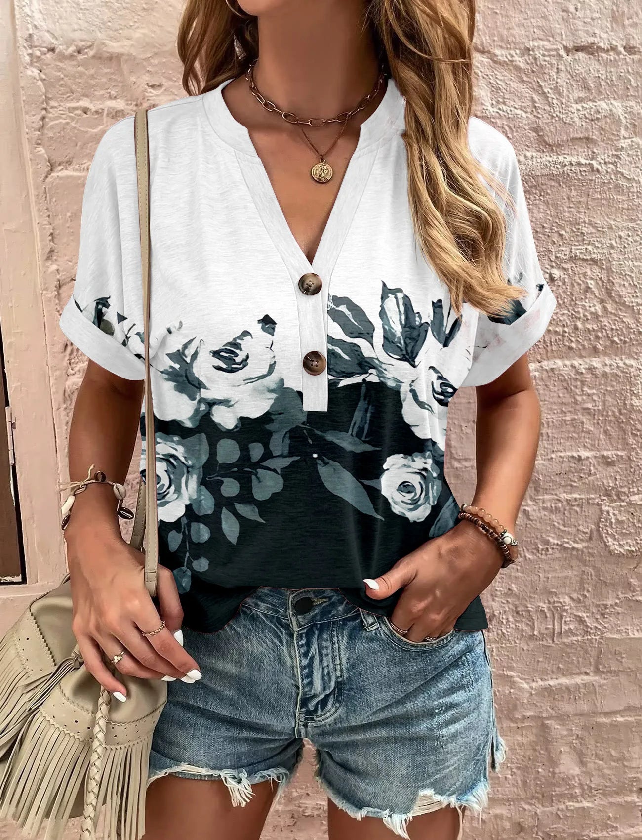 Boho Print V-Neck Shirt