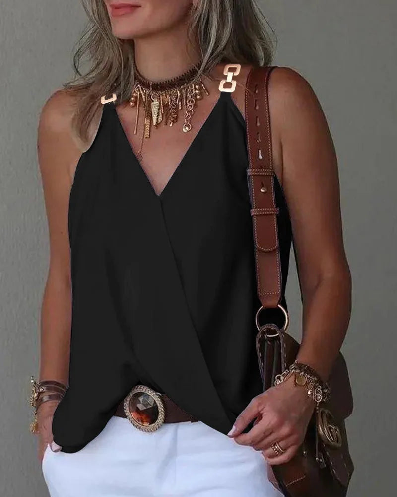Women's  Print Sleeveless Tops Loose V Neck