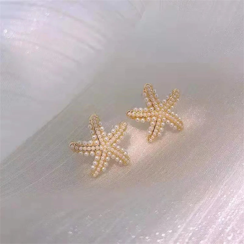 Elegant Pearl Starfish Studs